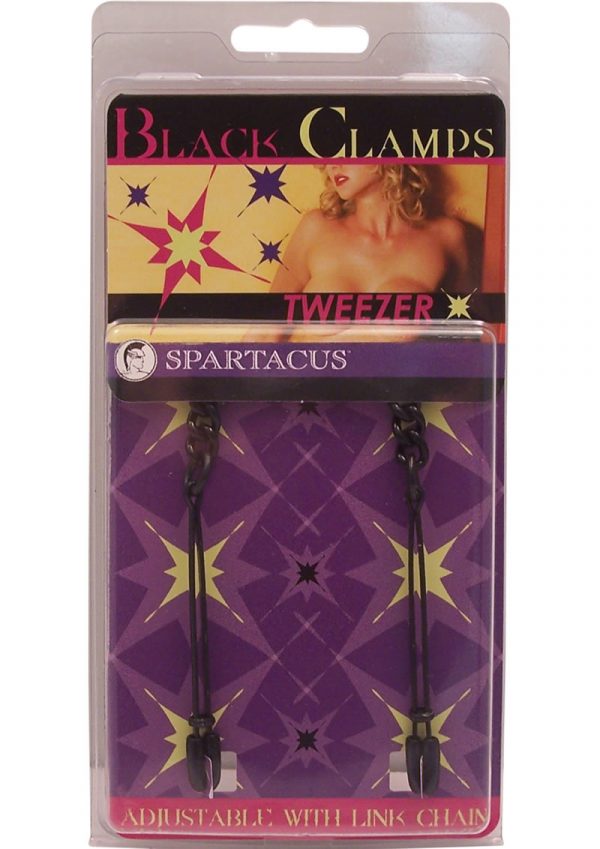 Black Tweezer Nipple Clamps Adjustable With Link Chain Black