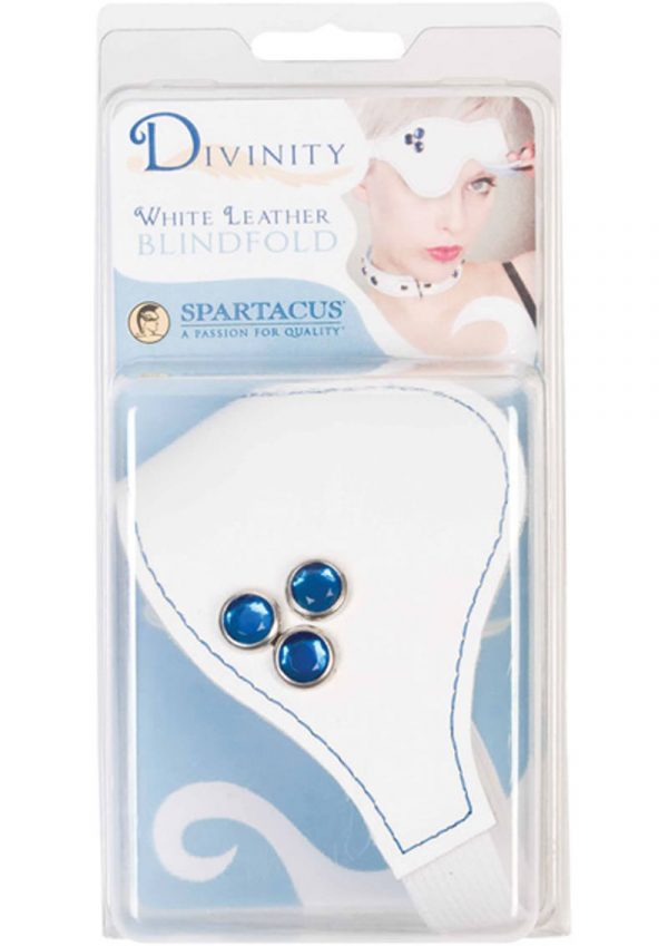 Divinity White Leather Blindfold With Faux Fur