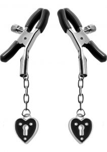 Master Series Platinum Bound Charmed Heart Padlock Nipple Clamps