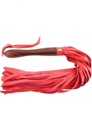 Rouge Wooden Handle Leather Flogger Red