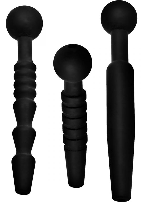 Master Series Dark Rods 3 Piece Penis Plug Set Silicone Black