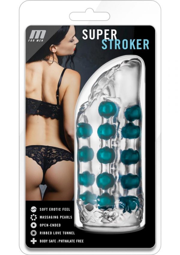 M For Men Super Stroker Beaded Masturbator Clear 5.50 Inch