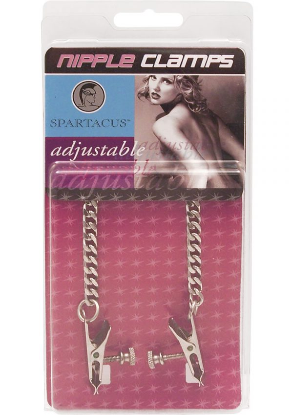 Adjustable Duck Bill Nipple Clamps With Jewel Chain Silver