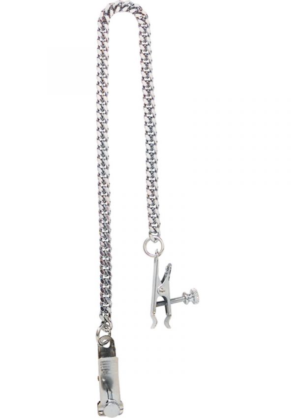 Adjustable Duck Bill Nipple Clamps With Jewel Chain Silver