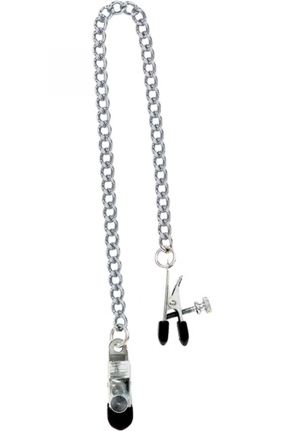 Adjustable Broad Tip Nipple Clamps With Link Chain Silver