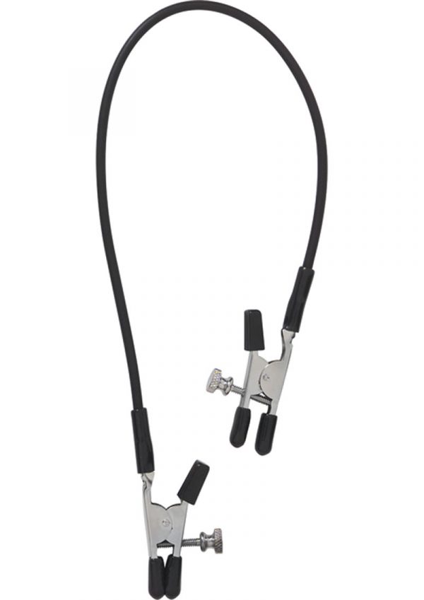 Blackline Adjustable Alligator Nipple Clamps With Rubber Tether Black