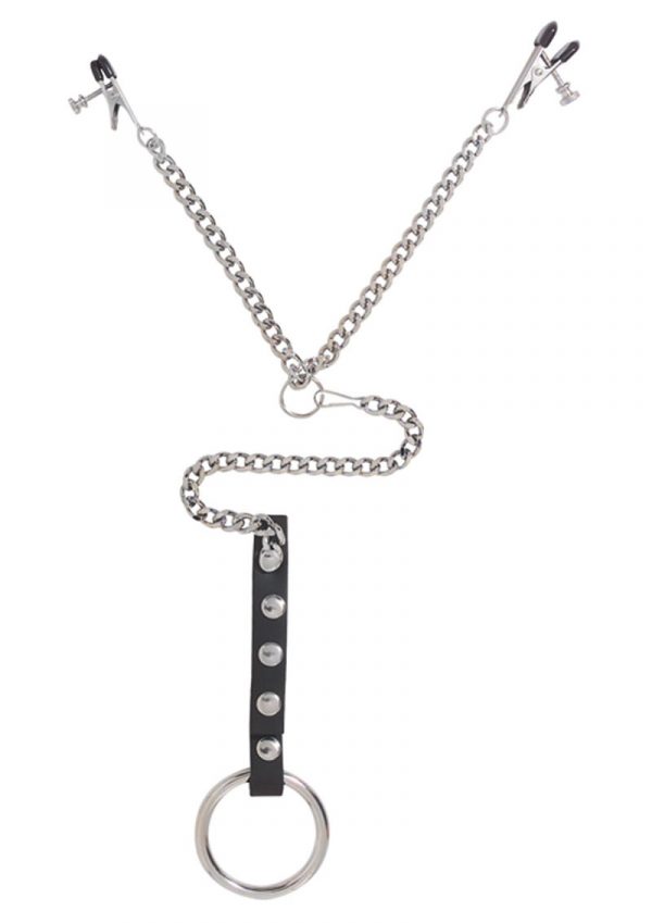 Y Style Adjustable Broad Tip Nipple Clamps With Cock Ring Silver