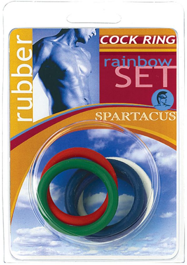 Rubber Cock Ring 5 Per Set 1.25 Inch Rainbow