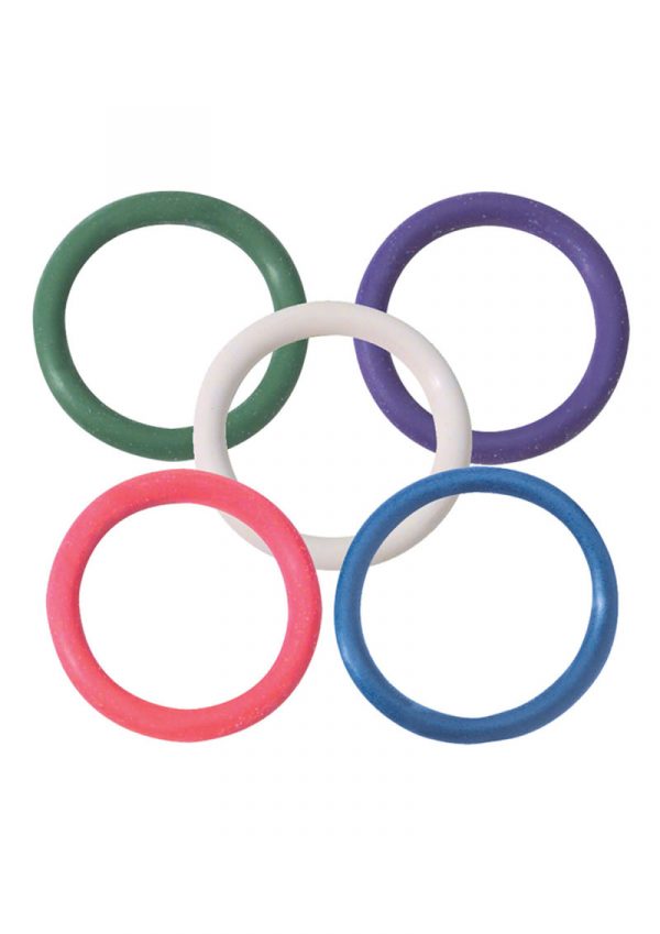 Rubber Cock Ring 5 Per Set 1.25 Inch Rainbow
