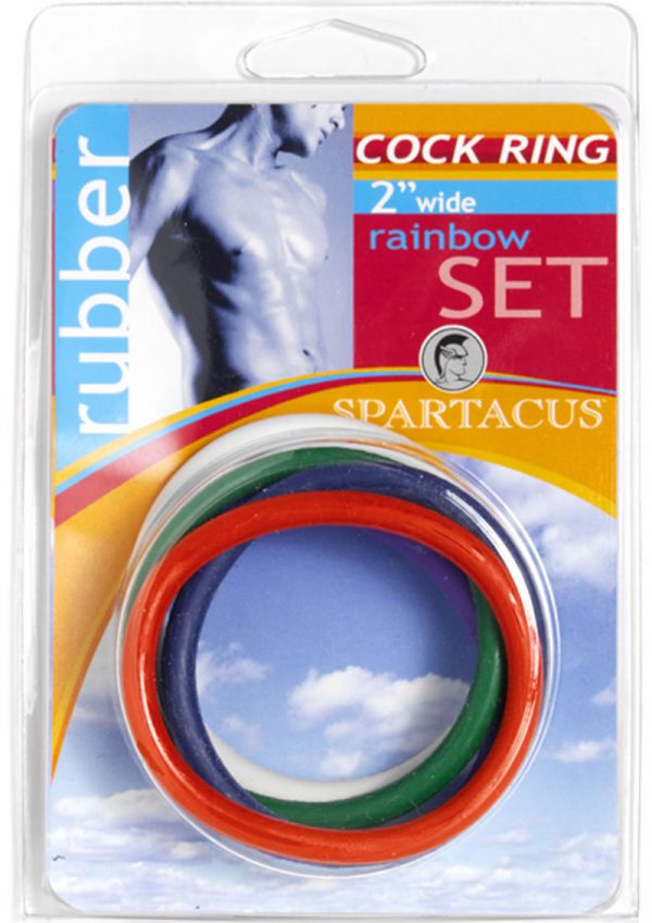 Rubber Cock Ring 5 Per Set 2 Inch Rainbow