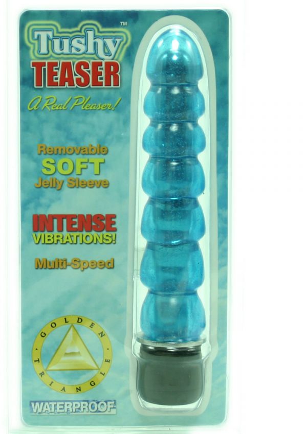 TUSHY TEASER 5.5 INCH WITH REMOVABLE SILICONE SLEEVE BLUE WATERPROOF
