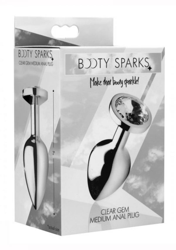 Booty Sparks Clear Gem Medium Anal Plug Silver 2.5 Inches