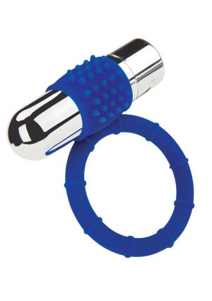 Zolo Rechargeable Vibrating Silicone Cock Ring - Navy/Silver