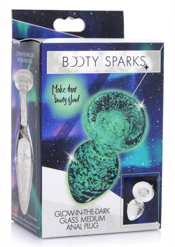 Booty Sparks Glow In The Dark Glass Anal Plug - Medium - Clear