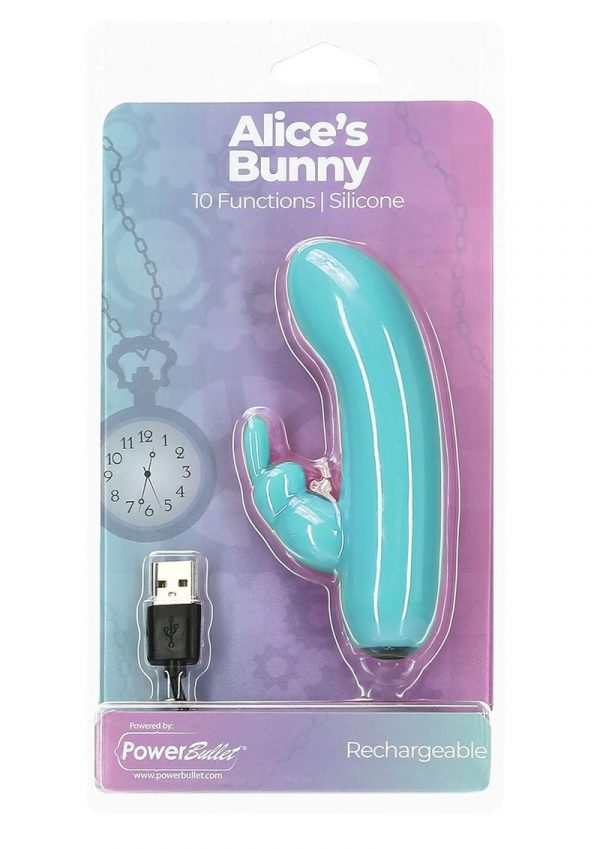 PowerBullet Alice`s Bunny Silicone Rechargeable Rabbit - Teal