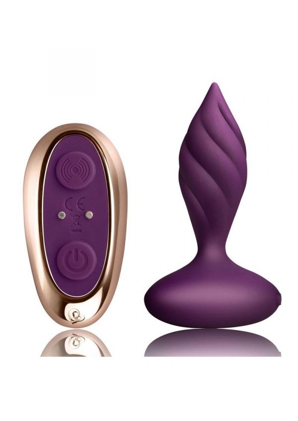 Desire Rechargeable Silicone Anal Plug with Remote Control - Purple/Rose Gold