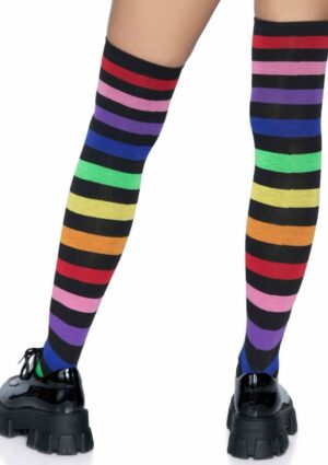 Acrylic Rainbow Stripe Thigh High Socks - O/S