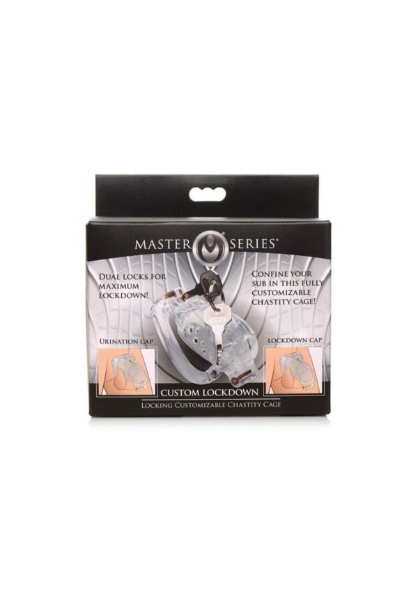 Master Series Double Lockdown Locking Customizable Chastity Cage - Clear