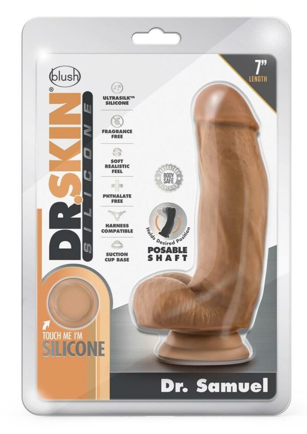 Dr. Skin Silicone Dr. Samuel Dildo with Balls and Suction Cup 7in - Mocha