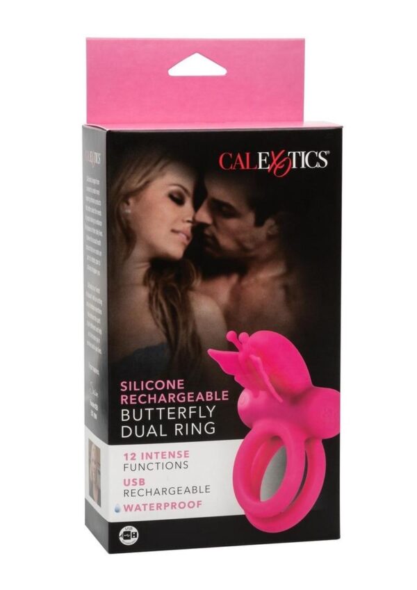 Silicone Rechargeable Dual Butterfly Couples Ring - Pink