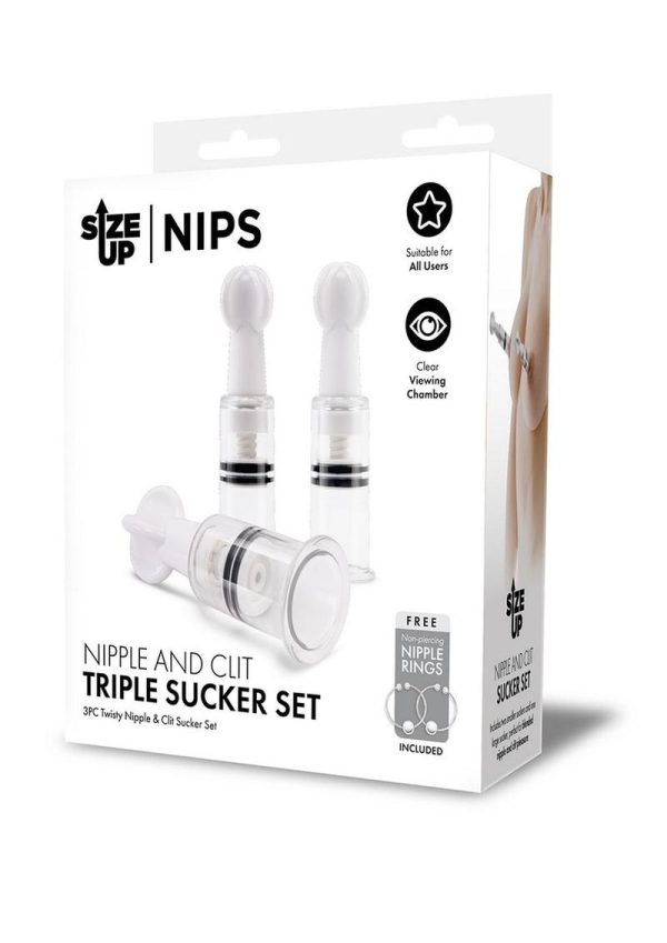 Size Up Nipple and Clit Triple Sucker Set - Clear/Black