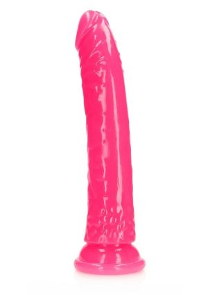 RealRock Slim Glow in the Dark Dildo with Suction Cup 10in - Pink