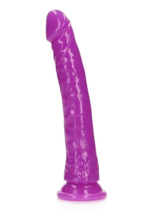 RealRock Slim Glow in the Dark Dildo with Suction Cup 10in - Purple