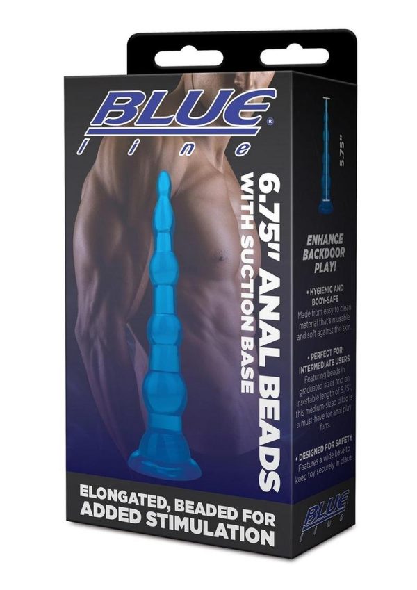 Blue Line Anal Beads with Suction Cup 6.75in - Blue