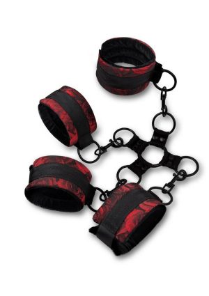 Secret Kisses Rosegasm Hogtie with Satin Blindfold Set (5 Piece) - Red/Black