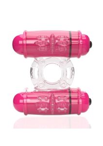 4B Double Wammy Silicone Dual Vibrating Couples Cock Ring - Strawberry