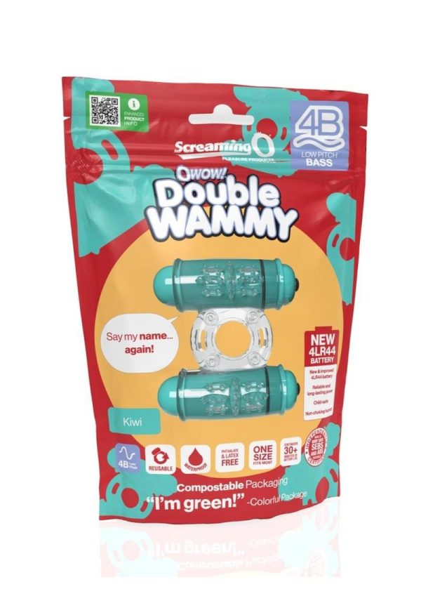 4B Double Wammy Silicone Dual Vibrating Couples Cock Ring - Kiwi