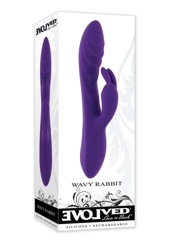 Wavy Rabbit Rechargeable Silicone Dual Motor Vibrator - Purple