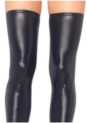 Leg Avenue Wet Look Thigh Highs - Small/Medium - Black