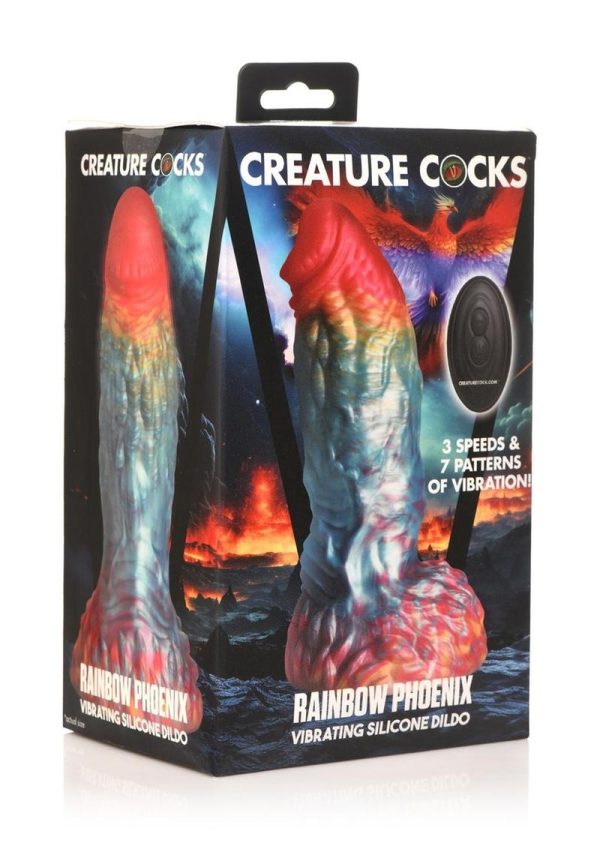 Creature Cocks Phoenix Vibrating Rechargeable Silicone Dildo - Rainbow