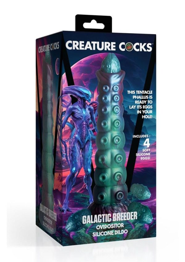 Creature Cock Galactic Breeder Ovipositor Silicone Dildo - Red/Teal/Blue