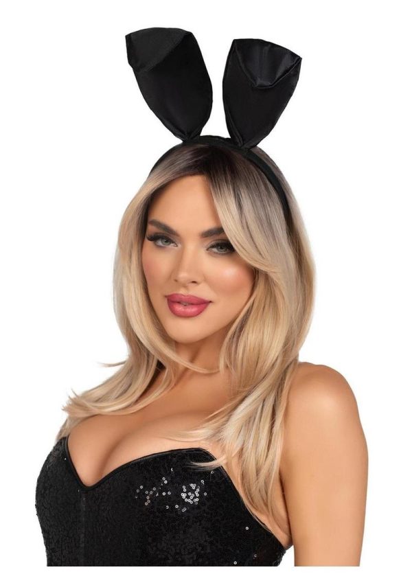 Leg Avenue Bunny Kit Pin-On Tail and Bendable Satin Ear Headband - O/S - Black/White