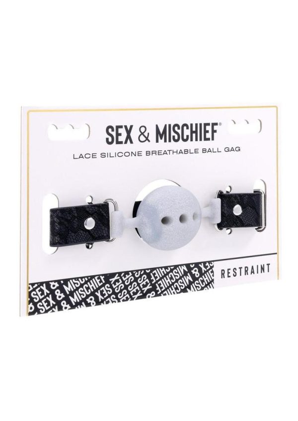 Sex and Mischief Lace Silicone Breathable Ball Gag - Silver/Black
