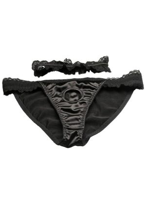Bedroom Bliss Jolie Strap-On Panty Harness and Garter - Medium - Black