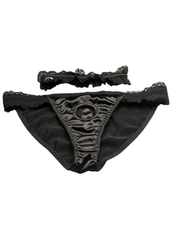 Bedroom Bliss Jolie Strap-On Panty Harness and Garter - Medium - Black