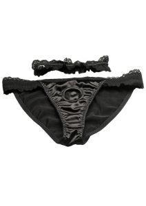 Bedroom Bliss Jolie Strap-On Panty Harness and Garter - Small - Black