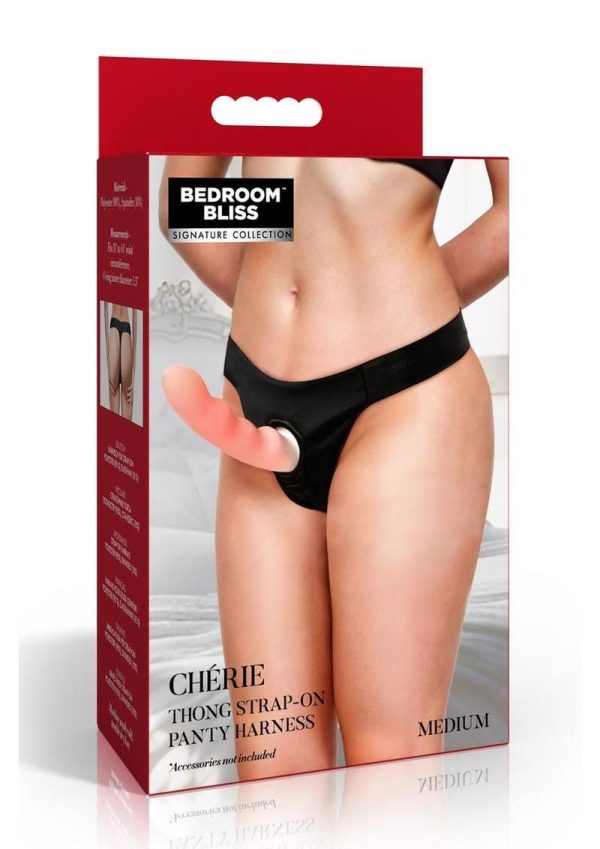 Bedroom Bliss Chérie Thong Strap-On Panty Harness - Medium - Black