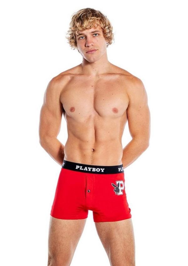 Playboy Mens Varsity Boxer Briefs - Red/White - 2XLarge