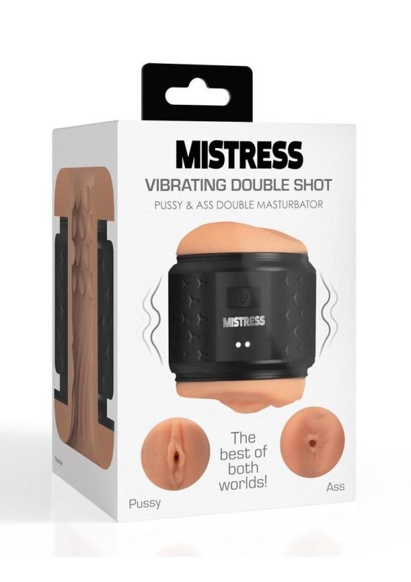 Mistress Vibrating Double Shot Rechargeable Masturbator - Pussy and Ass  - Vanilla/Black