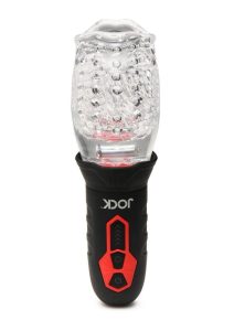 JOCK Spinning and Vibrating Rechargeable Masturbator - Mouth - Black/Clear