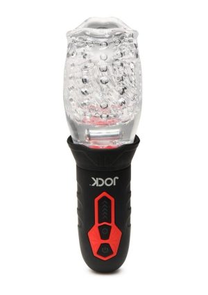 JOCK Spinning and Vibrating Rechargeable Masturbator - Mouth - Black/Clear