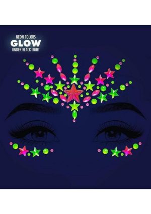 Leg Avenue Vibe Neon Black Light Face Jewels Stickers and Body Glitter (2 Packets) - Multicolor