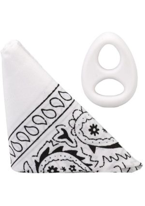 Rock Solid The Code Silicone Cock Ring with Bandana - White/Black
