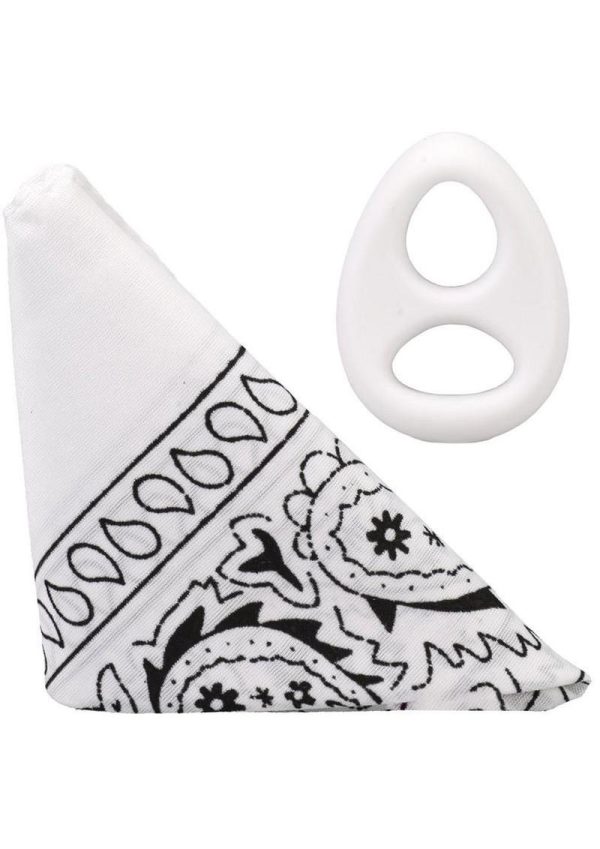 Rock Solid The Code Silicone Cock Ring with Bandana - White/Black