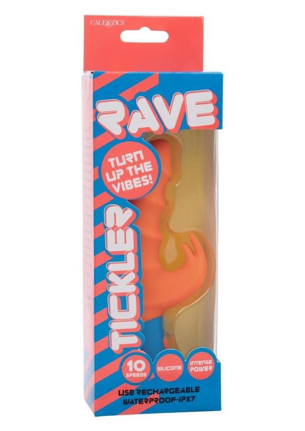 Rave Tickler Rechargeable Silicone Vibrator with Clitoral Stimulator - Orange/Blue